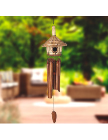 Carillon bambou avec nichoir : Accueillez les oiseaux dans votre jardin au bruit du vent.