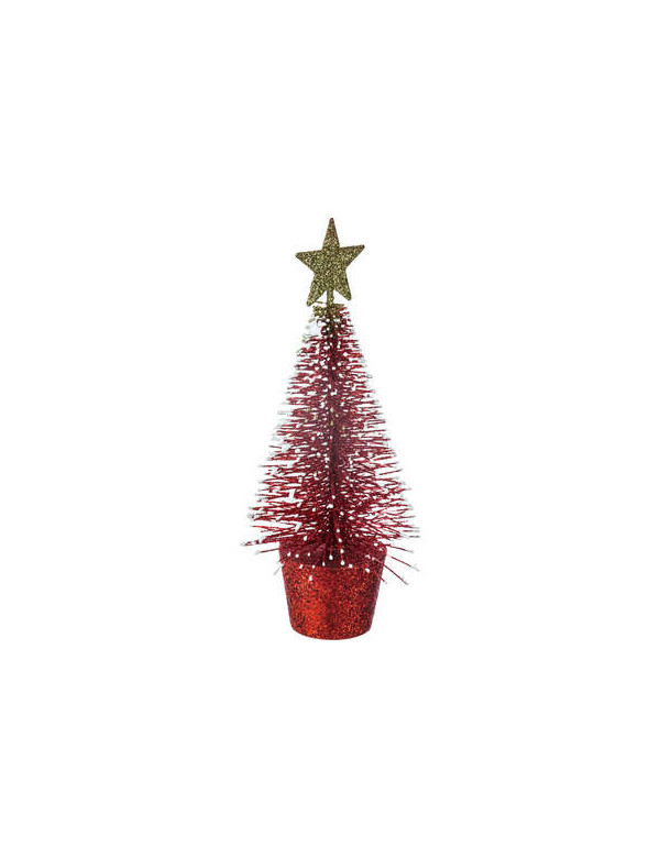 Sapin de table rouge pailleté