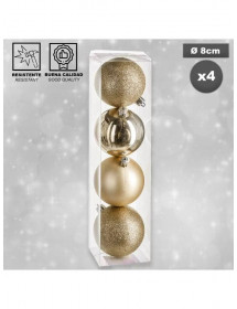 Boules de Noël dorées 80 mm x4