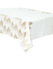 Nappe de Noël Blanche avec Sapins Dorés - 140 x 360 cm 🎄✨