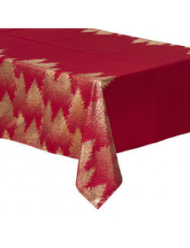 Nappe imprimée sapin 140 x 240 cm rouge et or