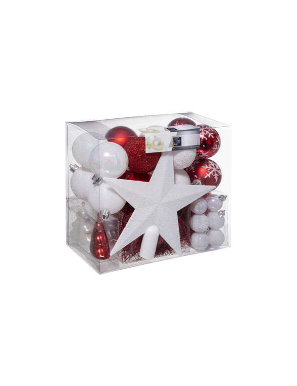 Déco de sapin kit boules + cimier rouge et blanc