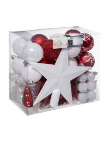 Déco de sapin kit boules + cimier rouge et blanc