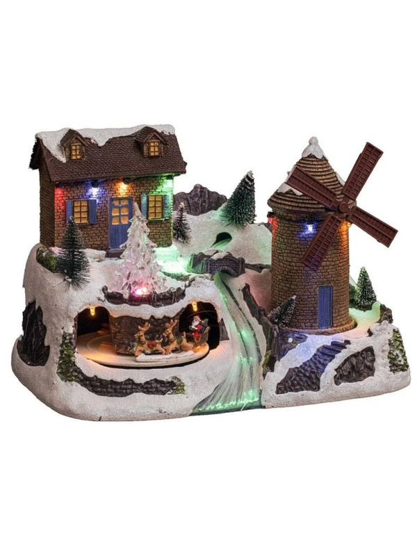 Village de Noël lumineux et Musical Moulin à vent