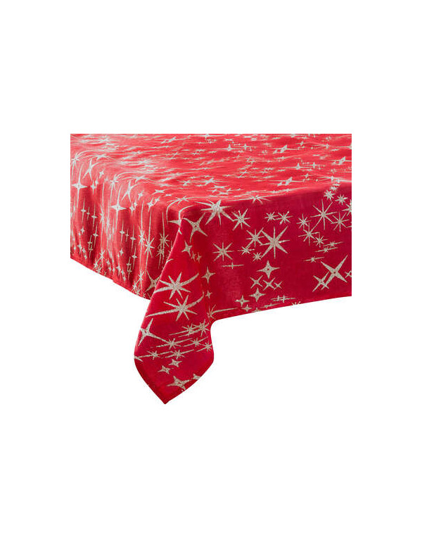 Nappe de Noël rouge avec des étoiles 140 x 360 cm.