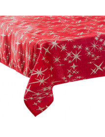 Nappe de Noël rouge avec des étoiles 140 x 360 cm.