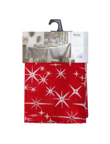 Nappe de Noël rouge avec des étoiles 140 x 360 cm.