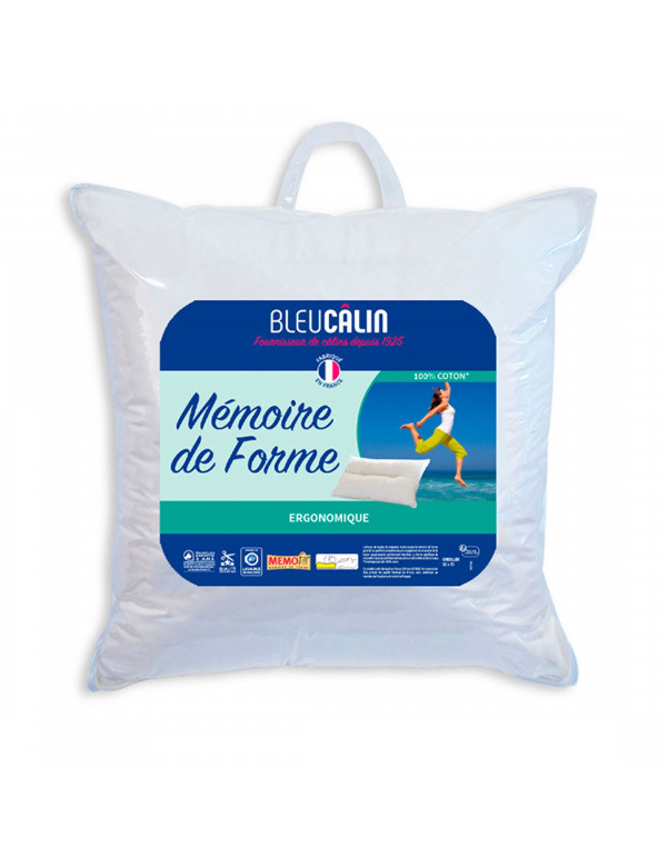 Oreiller à mémoire de forme Bleu calin 60x60 cm.