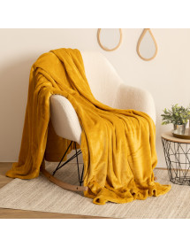 Plaid Flanelle Atmosphera Uni Ocre 230 x180 cm.
