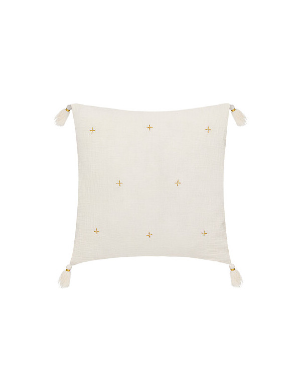 Coussin brodé doré ivoire Jamana
