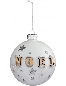 Boule de Noël en verre blanc et bois