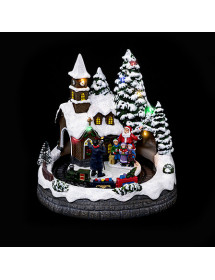 Village de Noël lumineux église et train à mouvement