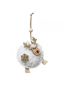 Suspension renne floqué bois et tissu blanc