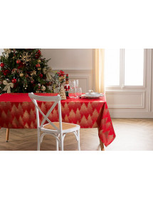 Nappe imprimée sapin 140 x 240 cm rouge et or