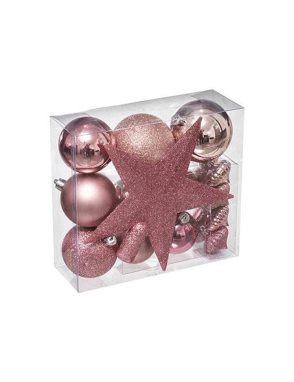 Décoration de sapin boules + cimier rose x18 pièces