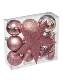 Décoration de sapin boules + cimier rose x18 pièces