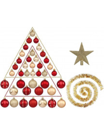 Déco de sapin kit boules + cimier or et rouge