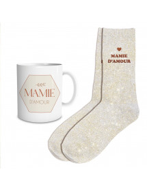 Coffret mug chaussettes paillettes Mamie