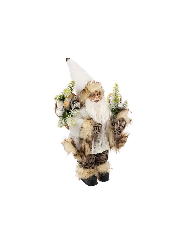Père Noël en Fourrure Sherpa Blanche et Beige 45 cm.
