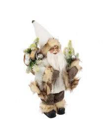 Père Noël en Fourrure Sherpa Blanche et Beige 45 cm.