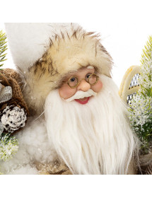 Père Noël en Fourrure Sherpa Blanche et Beige 30 cm.