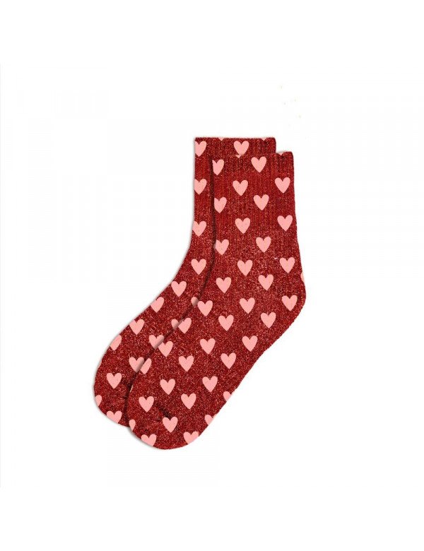 Chaussettes paillettes cœur rouge