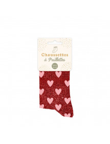 Chaussettes paillettes cœur rouge
