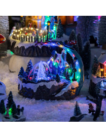 Village lumineux fontaine père noël et traineau