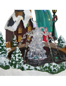 Village lumineux fontaine père noël et traineau