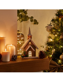 Eglise de Noël en bois lumineuse