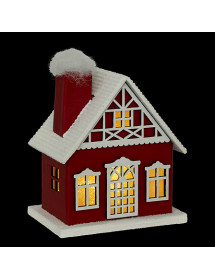 Maison de Noël lumineuse en bois rouge