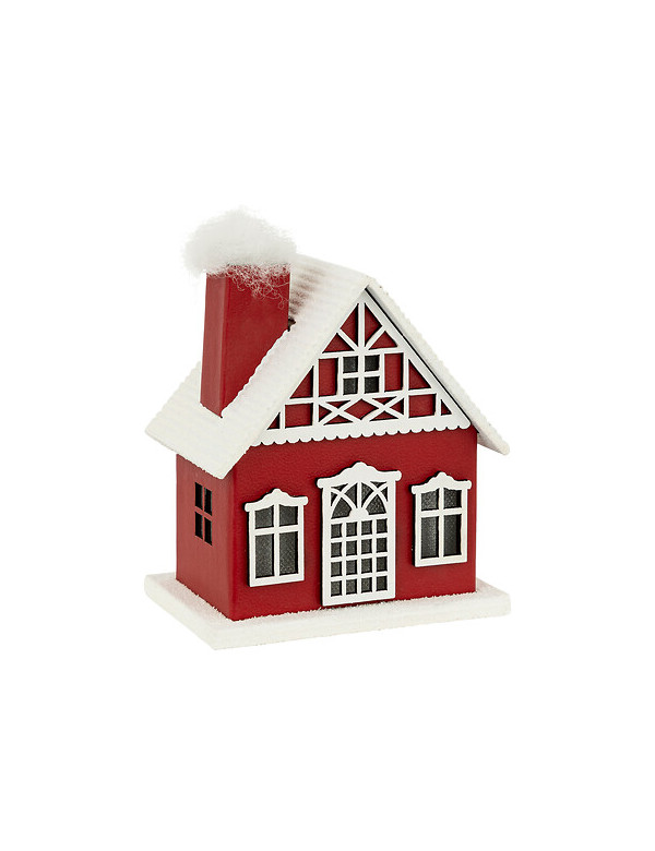 Maison de Noël lumineuse en bois rouge