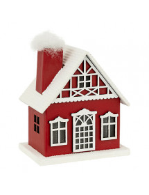Maison de Noël lumineuse en bois rouge
