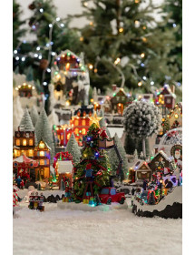 Village miniature - Sapin avec Père Noël sur nacelle musical et animé