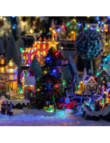 Village miniature - Sapin avec Père Noël sur nacelle musical et animé