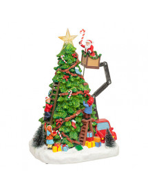 Village miniature sapin avec Père Noël sur nacelle