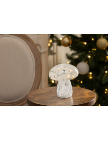 Décoration champignon lumineux blanc en verre