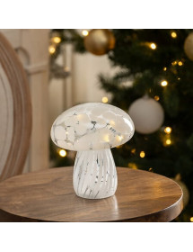 Décoration de noel champignon lumineux blanc en verre