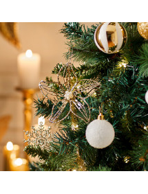 Décoration sapin de Noël Fleur papillon doré perles nacrées