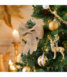 Nœud décoratif de Noël pailleté or en jute naturelle