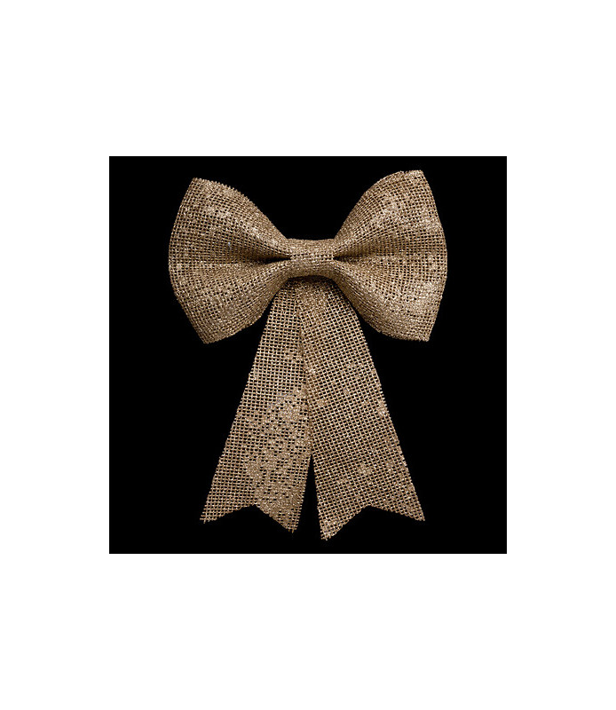 Nœud décoratif de Noël pailleté or en jute naturelle