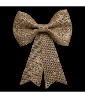 Nœud décoratif de Noël pailleté or en jute naturelle