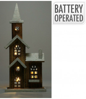 Église de Noël lumineuse en bois avec toit blanc