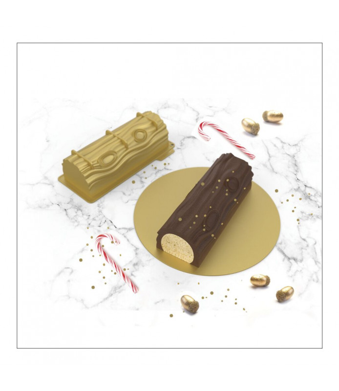 Moule à bûche de Noël en silicone Forest doré