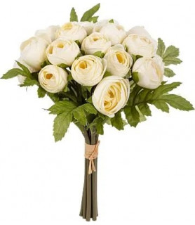 Bouquet de 18 camélias blancs Miki – Fleurs artificielles H. 30 cm Atmosphera