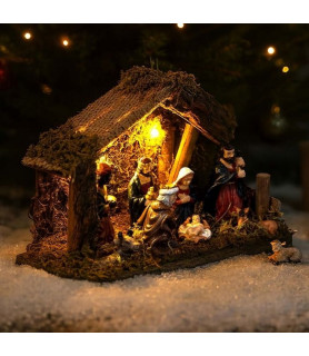 Crèche de Noël à LED avec 7 santons