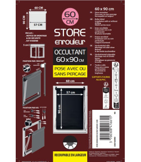 Store enrouleur occultant 60X90 cm Noir