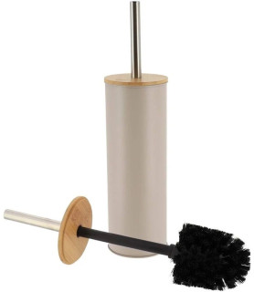 Brosse wc métal taupe avec couvercle en bambou