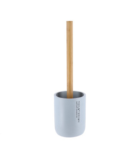 Brosse WC en polyrésine bleu clair avec tige en bambou
