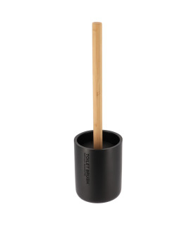 Brosse WC en polyrésine noire avec manche en bambou Tendance